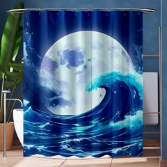 Ai Generated Waves Ocean Sea Tsunami Nautical Blue Shower Curtain 60  X 72  (medium)  by Ravend