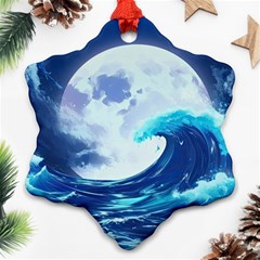 Ai Generated Waves Ocean Sea Tsunami Nautical Blue Snowflake Ornament (two Sides) by Ravend