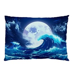 Ai Generated Waves Ocean Sea Tsunami Nautical Blue Pillow Case (two Sides) by Ravend