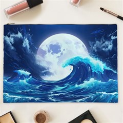 Ai Generated Waves Ocean Sea Tsunami Nautical Blue Cosmetic Bag (xxl) by Ravend