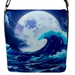 Ai Generated Waves Ocean Sea Tsunami Nautical Blue Flap Closure Messenger Bag (s) by Ravend