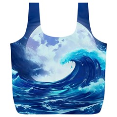 Ai Generated Waves Ocean Sea Tsunami Nautical Blue Full Print Recycle Bag (xl) by Ravend