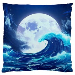 Ai Generated Waves Ocean Sea Tsunami Nautical Blue Large Premium Plush Fleece Cushion Case (one Side) by Ravend