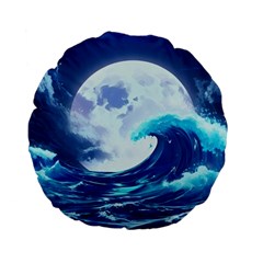 Ai Generated Waves Ocean Sea Tsunami Nautical Blue Standard 15  Premium Flano Round Cushions by Ravend