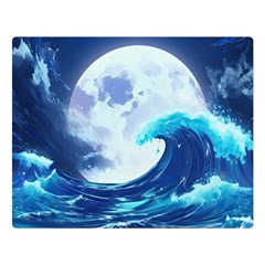 Ai Generated Waves Ocean Sea Tsunami Nautical Blue Premium Plush Fleece Blanket (large) by Ravend