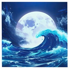 Ai Generated Waves Ocean Sea Tsunami Nautical Blue Wooden Puzzle Square by Ravend