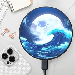 Ai Generated Waves Ocean Sea Tsunami Nautical Blue Wireless Fast Charger(black) by Ravend