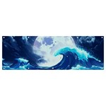 Ai Generated Waves Ocean Sea Tsunami Nautical Blue Banner and Sign 12  x 4  Front