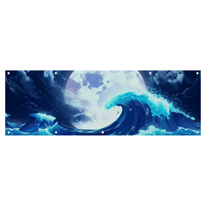 Ai Generated Waves Ocean Sea Tsunami Nautical Blue Banner and Sign 12  x 4 