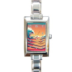 Ai Generated Waves Ocean Sea Tsunami Nautical Art Nature Rectangle Italian Charm Watch by Ravend