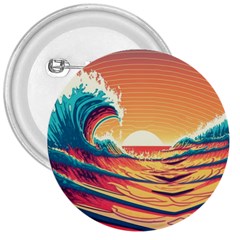 Ai Generated Waves Ocean Sea Tsunami Nautical Art Nature 3  Buttons by Ravend