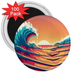 Ai Generated Waves Ocean Sea Tsunami Nautical Art Nature 3  Magnets (100 Pack) by Ravend