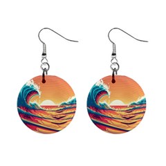 Ai Generated Waves Ocean Sea Tsunami Nautical Art Nature Mini Button Earrings by Ravend