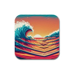 Ai Generated Waves Ocean Sea Tsunami Nautical Art Nature Rubber Square Coaster (4 Pack) by Ravend