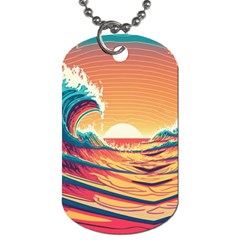 Ai Generated Waves Ocean Sea Tsunami Nautical Art Nature Dog Tag (one Side) by Ravend