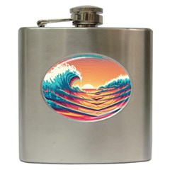 Ai Generated Waves Ocean Sea Tsunami Nautical Art Nature Hip Flask (6 Oz) by Ravend