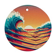 Ai Generated Waves Ocean Sea Tsunami Nautical Art Nature Round Ornament (two Sides) by Ravend