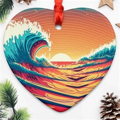 Ai Generated Waves Ocean Sea Tsunami Nautical Art Nature Heart Ornament (two Sides) by Ravend