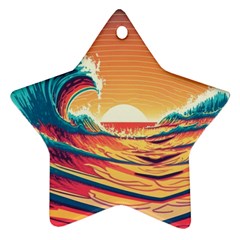 Ai Generated Waves Ocean Sea Tsunami Nautical Art Nature Star Ornament (two Sides)