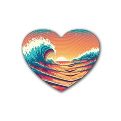 Ai Generated Waves Ocean Sea Tsunami Nautical Art Nature Rubber Heart Coaster (4 Pack) by Ravend