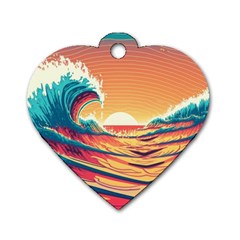 Ai Generated Waves Ocean Sea Tsunami Nautical Art Nature Dog Tag Heart (two Sides) by Ravend