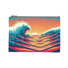 Ai Generated Waves Ocean Sea Tsunami Nautical Art Nature Cosmetic Bag (large) by Ravend