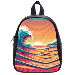 Ai Generated Waves Ocean Sea Tsunami Nautical Art Nature School Bag (small) by Ravend