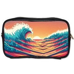 Ai Generated Waves Ocean Sea Tsunami Nautical Art Nature Toiletries Bag (two Sides) by Ravend