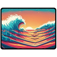 Ai Generated Waves Ocean Sea Tsunami Nautical Art Nature One Side Fleece Blanket (large) by Ravend