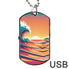 Ai Generated Waves Ocean Sea Tsunami Nautical Art Nature Dog Tag Usb Flash (two Sides) by Ravend