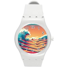 Ai Generated Waves Ocean Sea Tsunami Nautical Art Nature Round Plastic Sport Watch (m) by Ravend