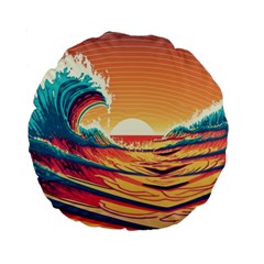 Ai Generated Waves Ocean Sea Tsunami Nautical Art Nature Standard 15  Premium Round Cushions by Ravend