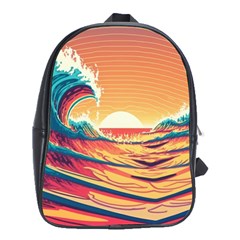 Ai Generated Waves Ocean Sea Tsunami Nautical Art Nature School Bag (xl) by Ravend