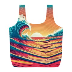 Ai Generated Waves Ocean Sea Tsunami Nautical Art Nature Full Print Recycle Bag (l) by Ravend