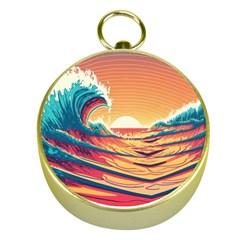 Ai Generated Waves Ocean Sea Tsunami Nautical Art Nature Gold Compasses by Ravend