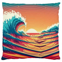 Ai Generated Waves Ocean Sea Tsunami Nautical Art Nature Large Premium Plush Fleece Cushion Case (one Side) by Ravend