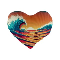 Ai Generated Waves Ocean Sea Tsunami Nautical Art Nature Standard 16  Premium Flano Heart Shape Cushions by Ravend