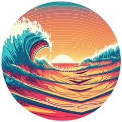 Ai Generated Waves Ocean Sea Tsunami Nautical Art Nature Wooden Puzzle Round by Ravend