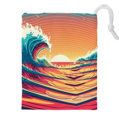 Ai Generated Waves Ocean Sea Tsunami Nautical Art Nature Drawstring Pouch (4xl) by Ravend