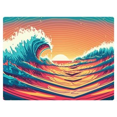 Ai Generated Waves Ocean Sea Tsunami Nautical Art Nature One Side Premium Plush Fleece Blanket (extra Small)