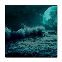 Ai Generated Waves Ocean Sea Tsunami Nautical Blue Sea Art Tile Coaster by Ravend