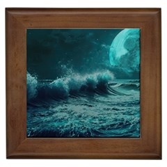 Ai Generated Waves Ocean Sea Tsunami Nautical Blue Sea Art Framed Tile by Ravend