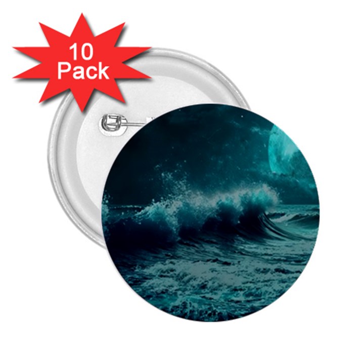 Ai Generated Waves Ocean Sea Tsunami Nautical Blue Sea Art 2.25  Buttons (10 pack) 