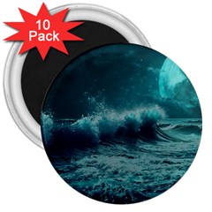 Ai Generated Waves Ocean Sea Tsunami Nautical Blue Sea Art 3  Magnets (10 Pack)  by Ravend