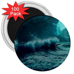 Ai Generated Waves Ocean Sea Tsunami Nautical Blue Sea Art 3  Magnets (100 Pack) by Ravend