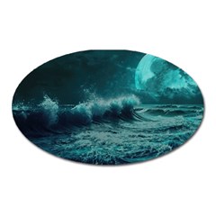 Ai Generated Waves Ocean Sea Tsunami Nautical Blue Sea Art Oval Magnet by Ravend