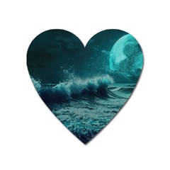 Ai Generated Waves Ocean Sea Tsunami Nautical Blue Sea Art Heart Magnet by Ravend