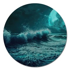 Ai Generated Waves Ocean Sea Tsunami Nautical Blue Sea Art Magnet 5  (round) by Ravend