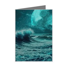 Ai Generated Waves Ocean Sea Tsunami Nautical Blue Sea Art Mini Greeting Card by Ravend