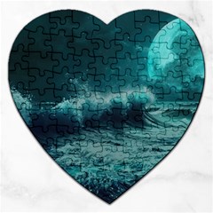 Ai Generated Waves Ocean Sea Tsunami Nautical Blue Sea Art Jigsaw Puzzle (heart) by Ravend